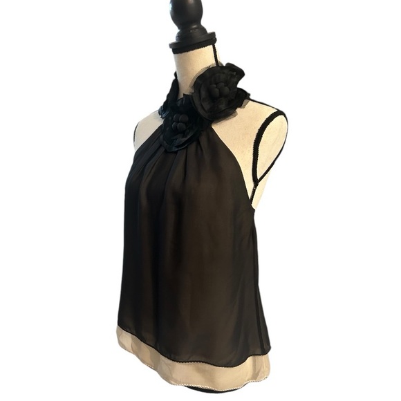 BCBG Black and Cream 100% Silk Sleeveless Top - Picture 6 of 12